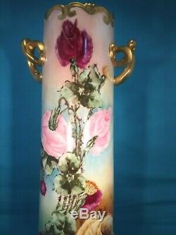 Huge 16 large Hand Painted Studio Porcelain China Vase Limoges style Roses EX