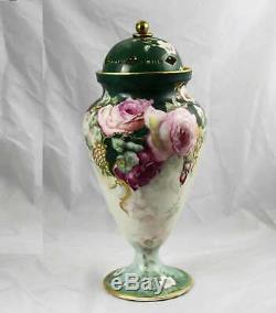 Huge Antique WG&Co Wm Guerin Limoges France Hand Painted Vase Urn 18.5 Drilled