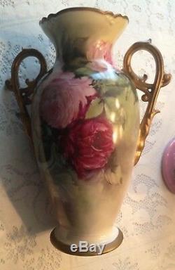 Huge Limoges Vase Handpainted Roses