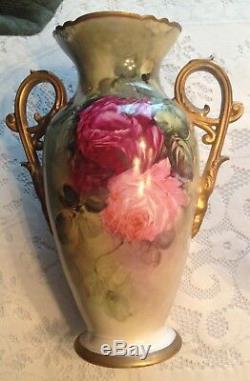 Huge Limoges Vase Handpainted Roses