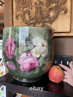 Huge Limoges planter jardiniere flower pot roses hand painted