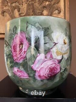 Huge Limoges planter jardiniere flower pot roses hand painted