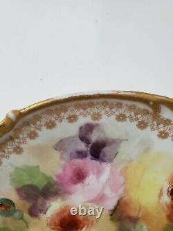 JPL Jean Pouyat Limoges France Hand Painted Cake Plate Roses Gild 11.5