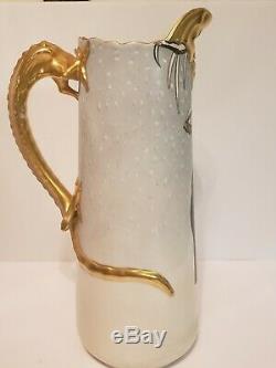 JPL Limoges France Hand Painted Signed A McNally Tall Tankard Pitcher w Dragon