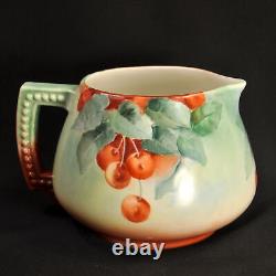 JPL Pouyat Limoges Cider Pitcher Hand Painted Red Hanging Cherries 1890-1932 HTF