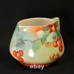 JPL Pouyat Limoges Cider Pitcher Hand Painted Red Hanging Cherries 1890-1932 HTF
