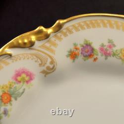 JPL Pouyat Limoges Plate 9 3/4 Hand Painted Multi-Color Floral withGold 1906-1932