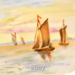 JPL Pouyat Limoges Plate Hand Painted A. J. C. II Sailboats Dated 5/11/1898 withGold