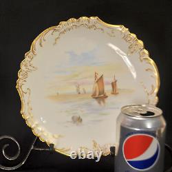 JPL Pouyat Limoges Plate Hand Painted A. J. C. II Sailboats withGold Dated 5/11/1898