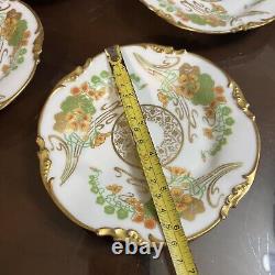 JP Limoges France Antique Floral Gold Dessert Plate Set Of 6 Circa 1851 6.5