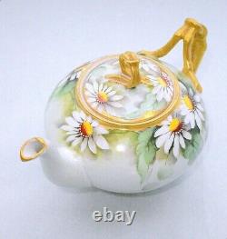 JP Limoges France Antique Hand Painted Daisy Signed Teapot