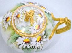 JP Limoges France Antique Hand Painted Daisy Signed Teapot