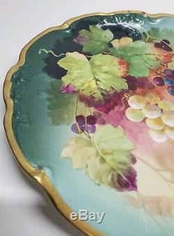 JP Limoges France Hand Painted Plate Charger Large Raised Gold 12 Grapes Leaves