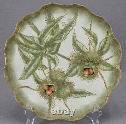 JP Limoges Hand Painted Green & Brown Chestnuts & Gold 9 1/8 Inch Plate