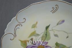 JP Limoges Hand Painted Signed JP Wernig Purple & White Clematis & Gold Charger