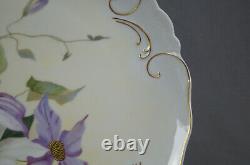 JP Limoges Hand Painted Signed JP Wernig Purple & White Clematis & Gold Charger