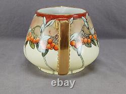 JP Limoges Hand Painted Signed LM Cherries Yellow & Gold Cider Lemonade Pitcher