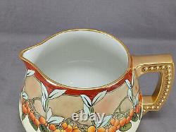 JP Limoges Hand Painted Signed LM Cherries Yellow & Gold Cider Lemonade Pitcher