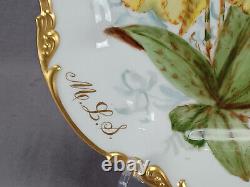 JP Limoges Hand Painted Yellow Iris & Gold Monogrammed MLS 9 5/8 Inch Plate