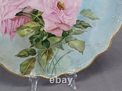 JP Limoges Signed EEG Hand Painted Large Pink Roses & Gold 13 1/8 Inch Charger