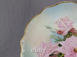 JP Limoges Signed EEG Hand Painted Large Pink Roses & Gold 13 1/8 Inch Charger