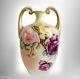J P L Limoges Lrg Muscle Vase Hand Painted Roses Gold Handles