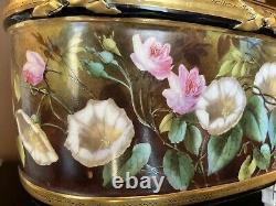 Jardiniere limoges old paris hand painted roses footed bowl ferner cache pot