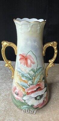 Jean Pouyat (J. P. L.) Limoges France Hand Painted Gilt Vase -Marked 561 Poppies