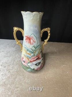 Jean Pouyat (J. P. L.) Limoges France Hand Painted Gilt Vase -Marked 561 Poppies