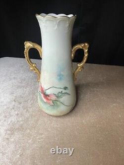 Jean Pouyat (J. P. L.) Limoges France Hand Painted Gilt Vase -Marked 561 Poppies