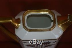 Jean Pouyat Limoges Chocolate Pot Cups & Saucers Hand Painted White Gold Silver