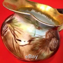 Jean Pouyat Limoges France Antique Pitcher Signed. 1890-1902 Gold Hand Painted