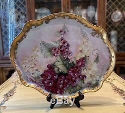 Jean Pouyat Limoges France Hand-Painted Grapes HUGE 16 x 12-7/8 Tray/Platter