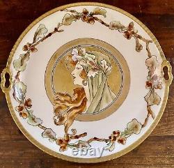 Jean Pouyat Limoges JPL 12 3/4 Art Nouveau Hand Painted Cabinet Portrait Plate