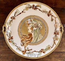 Jean Pouyat Limoges JPL 12 3/4 Art Nouveau Hand Painted Cabinet Portrait Plate