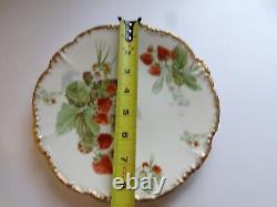 Jean Pouyat Limoges Strawberry Hand Painted Cabinet Plate W Gilt Rim