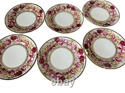 Jean Pouyat Limoges Vintage Plates Pink Red Floral JP L France Gold 7.25 (6)