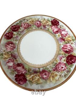 Jean Pouyat Limoges Vintage Plates Pink Red Floral JP L France Gold 7.25 (6)