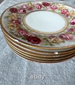 Jean Pouyat Limoges Vintage Plates Pink Red Floral JP L France Gold 7.25 (6)