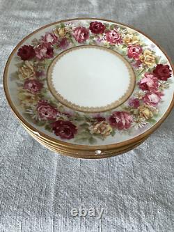 Jean Pouyat Limoges Vintage Plates Pink Red Floral JP L France Gold 7.25 (6)