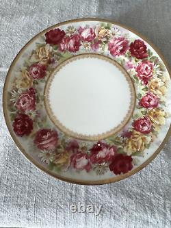 Jean Pouyat Limoges Vintage Plates Pink Red Floral JP L France Gold 7.25 (6)