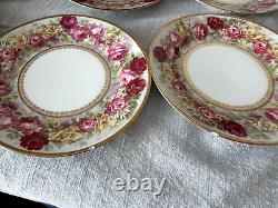 Jean Pouyat Limoges Vintage Plates Pink Red Floral JP L France Gold 7.25 (6)