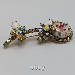 Juliana Delizza & Elster Limoges Hand Painted Cabochon Flower Brooch Book Piece