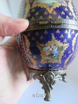 LARGE Baroque Style LIMOGES FRANCE Footed Porcelain EggCobalt Blue & Gold
