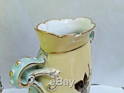 LARGE Pair 13 Antique Hand Painted Bawo Dotter Limoges Scenic Garniture Vases