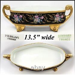 LG 13.5 Antique Hand Painted Limoges, France, French Centerpiece, Gold Enamel
