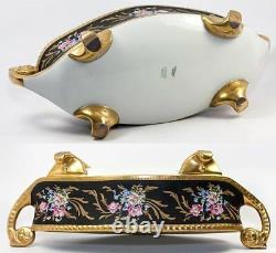 LG 13.5 Antique Hand Painted Limoges, France, French Centerpiece, Gold Enamel