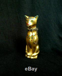 LIMOGES 22kt GOLD CAT HAND PAINTED FRANCE PORCELAIN TRINKET BOX EGYPTIAN Xmas