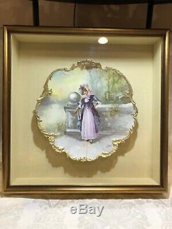 LIMOGES ANTIQUE VICTORIAN HAND PAINTED PLATE, Shadow Box in Gilded Wood