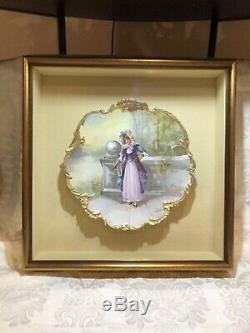 LIMOGES ANTIQUE VICTORIAN HAND PAINTED PLATE, Shadow Box in Gilded Wood